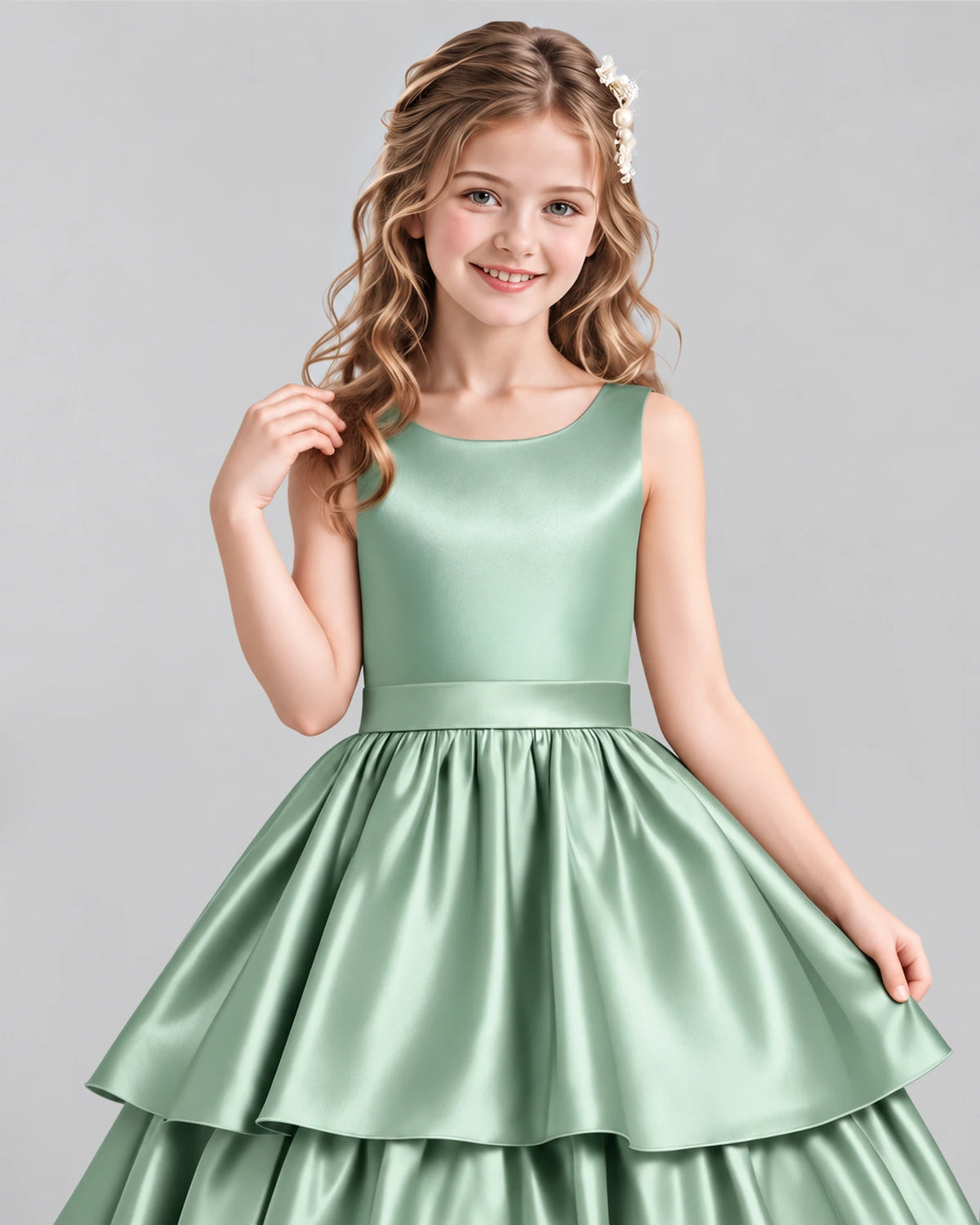 Sage Green Ball Gown Girls Formal Dresses Detail [Shared]