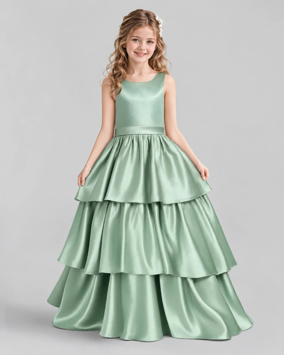 Sage Green Ball Gown Girls Formal Dresses Front