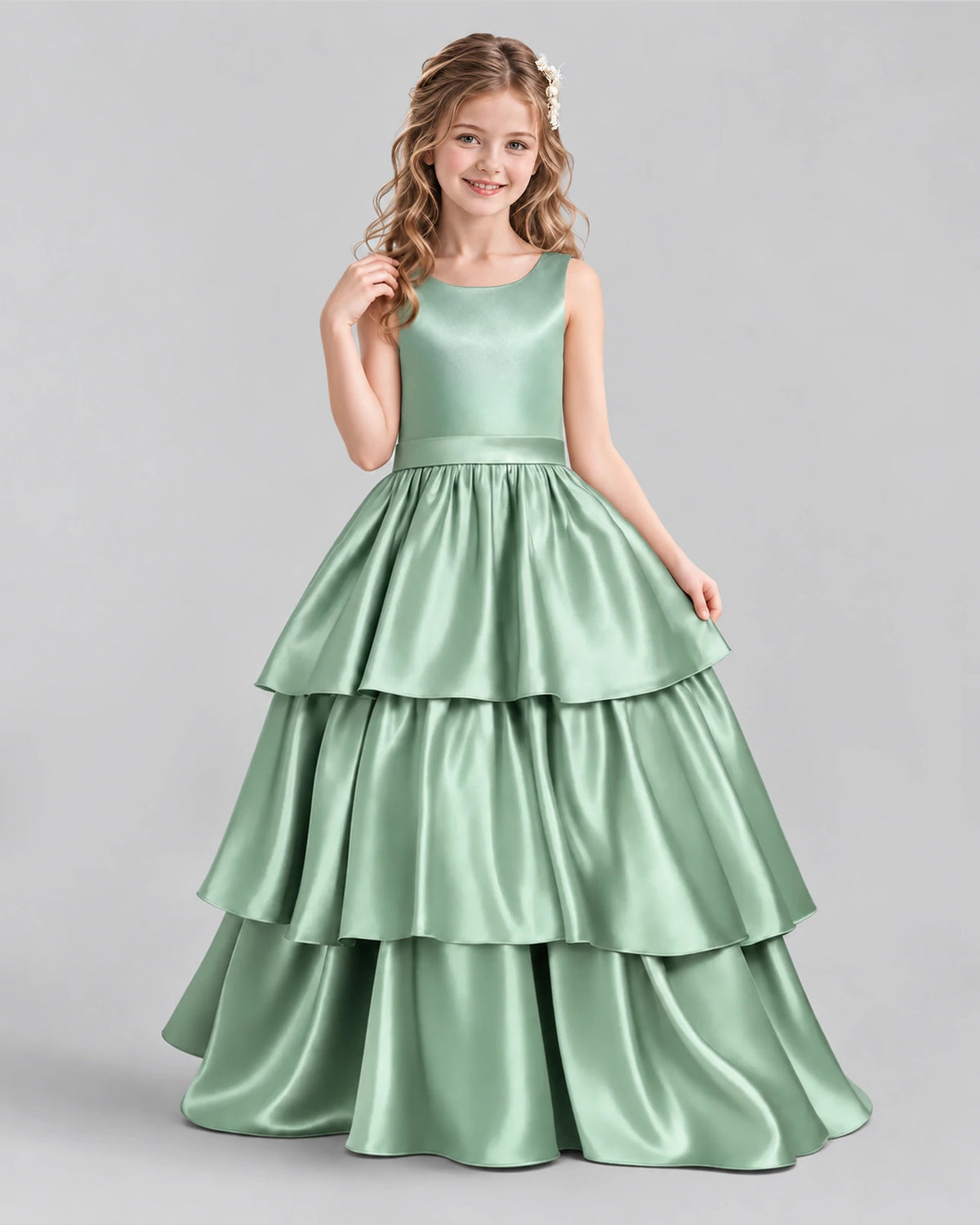 Sage Green Ball Gown Girls Formal Dresses Pose [Shared]