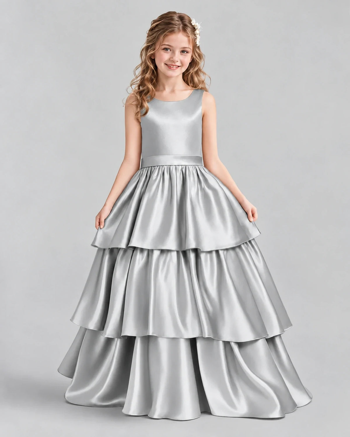 Silver Ball Gown Girls Formal Dresses Front