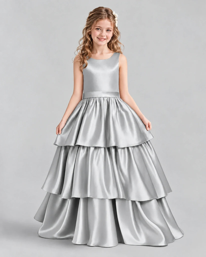 Silver Ball Gown Girls Formal Dresses Front
