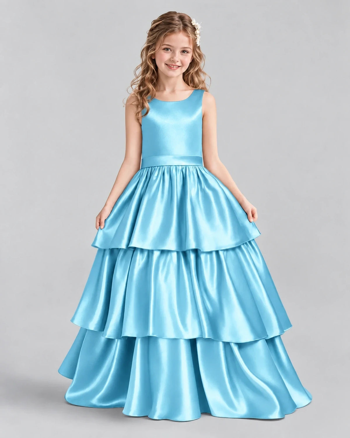 Sky Blue Ball Gown Girls Formal Dresses Front