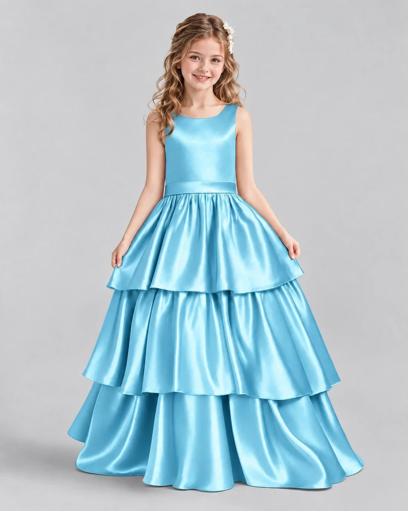 Sky Blue Ball Gown Girls Formal Dresses Front