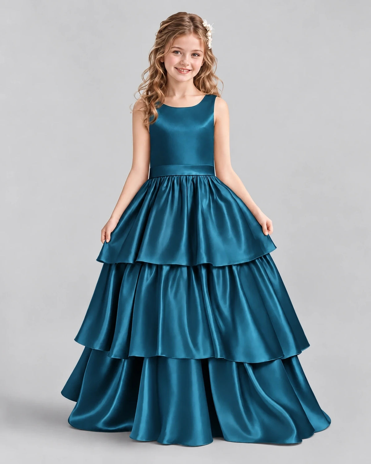 Teal Ball Gown Girls Formal Dresses Front