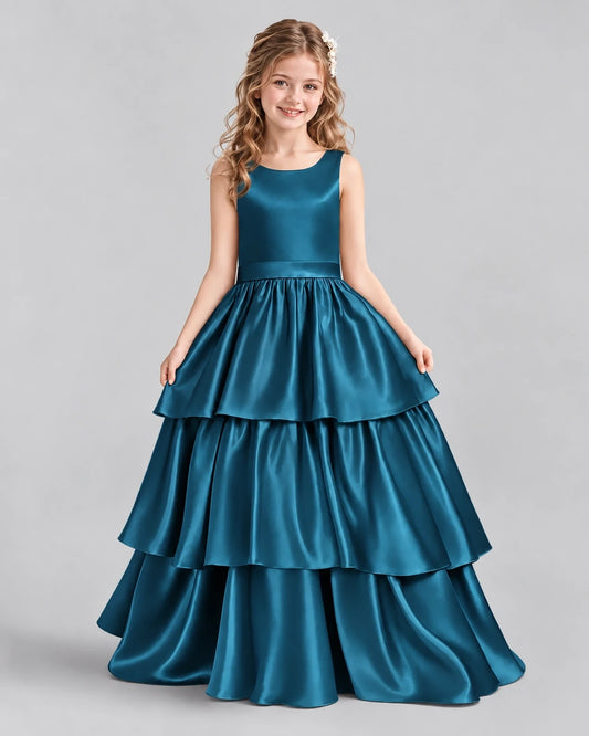 Teal Ball Gown Girls Formal Dresses Front