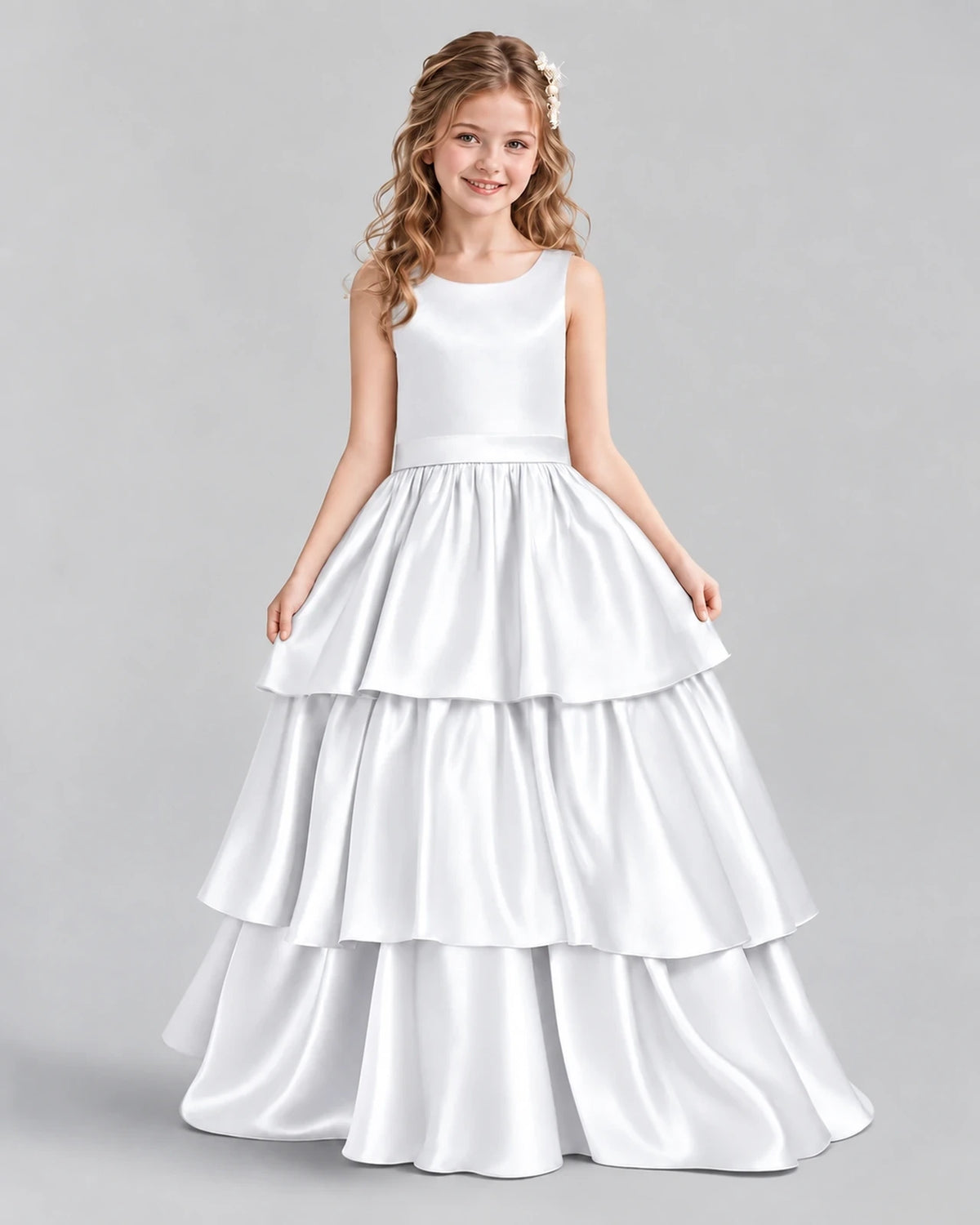 White Ball Gown Girls Formal Dresses Front