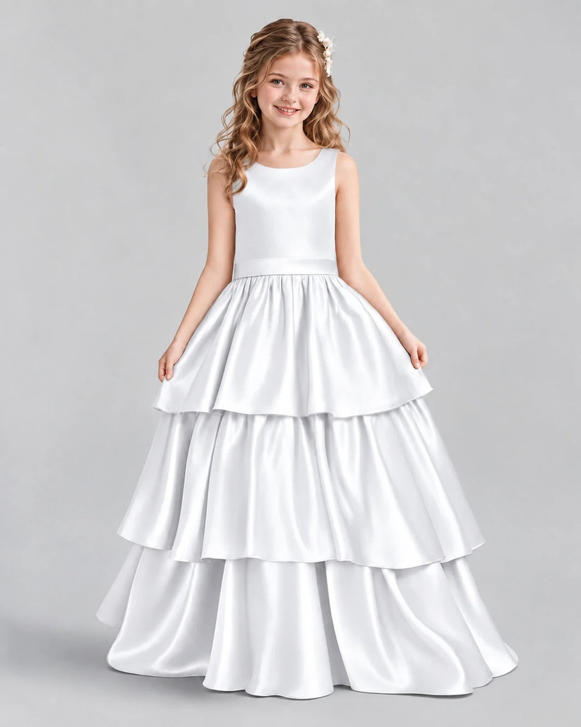 White Ball Gown Girls Formal Dresses Front