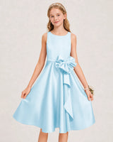 Baby Blue Satin A-line Junior Bridesmaid Dress Front View