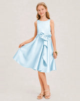 Baby Blue Satin A-line Junior Bridesmaid Dress Front View