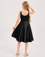 Black Satin A-line Junior Bridesmaid Dress Back View