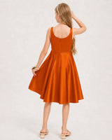 Burnt Orange Satin A-line Junior Bridesmaid Dress Back View