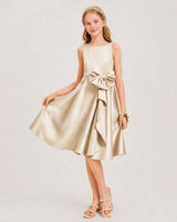 Champagne Satin A-line Junior Bridesmaid Dress Front View