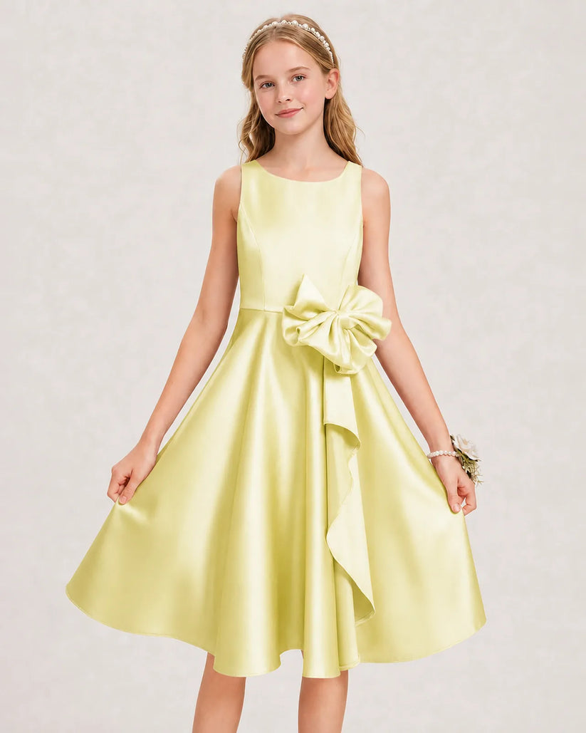 Daffodil Satin A-line Junior Bridesmaid Dress Front View