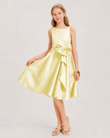 Daffodil Satin A-line Junior Bridesmaid Dress Front View