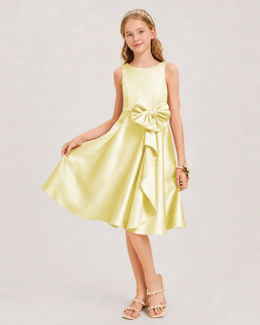 Daffodil Satin A-line Junior Bridesmaid Dress Front View