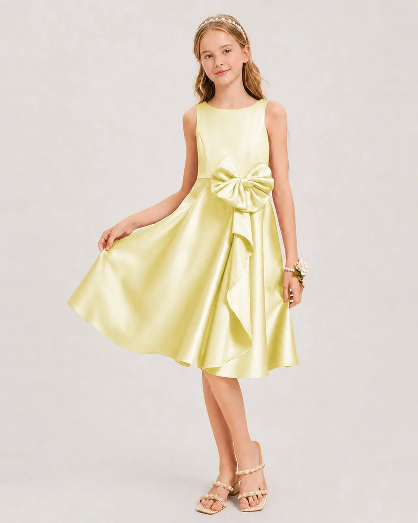 Daffodil Satin A-line Junior Bridesmaid Dress Front View
