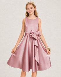Dusty Rose Satin Junior Bridesmaid Dress  Knee-Length A-Line Gown Detail View
