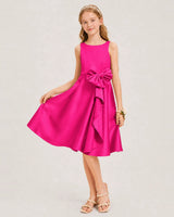 Hot Pink Satin A-line Junior Bridesmaid Dress Front View