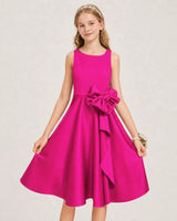 Hot Pink Satin A-line Junior Bridesmaid Dress Front View