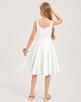 Ivory Satin A-line Junior Bridesmaid Dress Back View