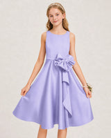 Lavender Satin A-line Junior Bridesmaid Dress Front View