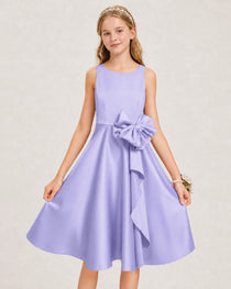 Lavender Satin Junior Bridesmaid Dress  Knee-Length A-Line Gown Detail View