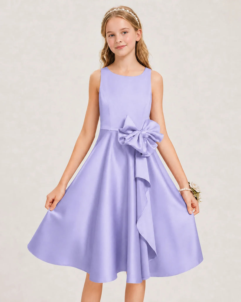 Lavender Satin A-line Junior Bridesmaid Dress Front View