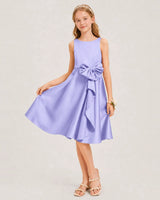 Lavender Satin A-line Junior Bridesmaid Dress Front View