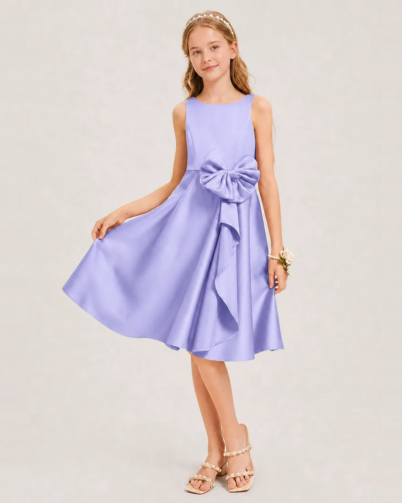 Lavender Satin A-line Junior Bridesmaid Dress Front View