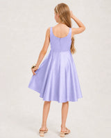 Lavender Satin A-line Junior Bridesmaid Dress Back View