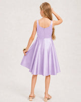 Lilac Satin A-line Junior Bridesmaid Dress Back View