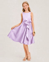 Lilac Satin A-line Junior Bridesmaid Dress Front View