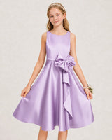 Lilac Satin A-line Junior Bridesmaid Dress Front View