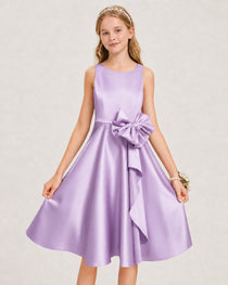 Lilac Satin Junior Bridesmaid Dress  Knee-Length A-Line Gown Detail View