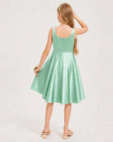 Mint Green Satin A-line Junior Bridesmaid Dress Back View