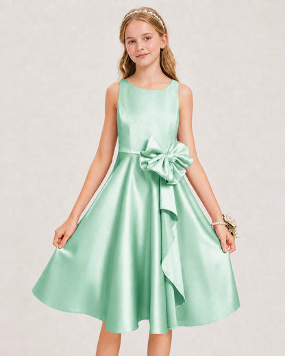 Mint Green Satin Junior Bridesmaid Dress  Knee-Length A-Line Gown Detail View