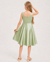 Sage Green Satin A-line Junior Bridesmaid Dress Back View