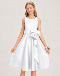 White Satin Junior Bridesmaid Dress  Knee-Length A-Line Gown Detail View