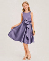 Wisteria Satin A-line Junior Bridesmaid Dress Front View