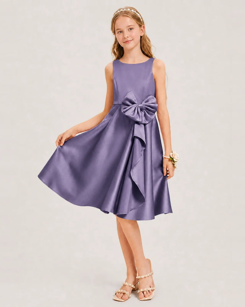 Wisteria Satin A-line Junior Bridesmaid Dress Front View