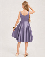 Wisteria Satin A-line Junior Bridesmaid Dress Back View