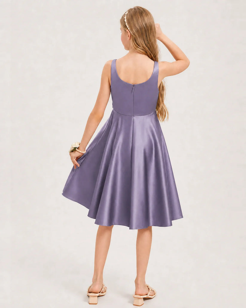 Wisteria Satin A-line Junior Bridesmaid Dress Back View
