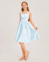 Baby Blue Satin A-line Junior Bridesmaid Dress Front View