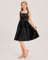 Black Satin A-line Junior Bridesmaid Dress Front View