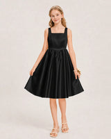 Black Satin A-line Junior Bridesmaid Dress Front View