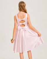Blush Pink Satin A-line Junior Bridesmaid Dress Back View