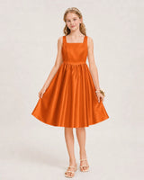 Burnt Orange Satin A-line Junior Bridesmaid Dress Front View