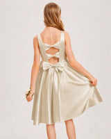 Champagne Satin A-line Junior Bridesmaid Dress Back View