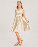 Champagne Satin A-line Junior Bridesmaid Dress Front View
