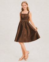 Chocolate Satin A-line Junior Bridesmaid Dress Front View